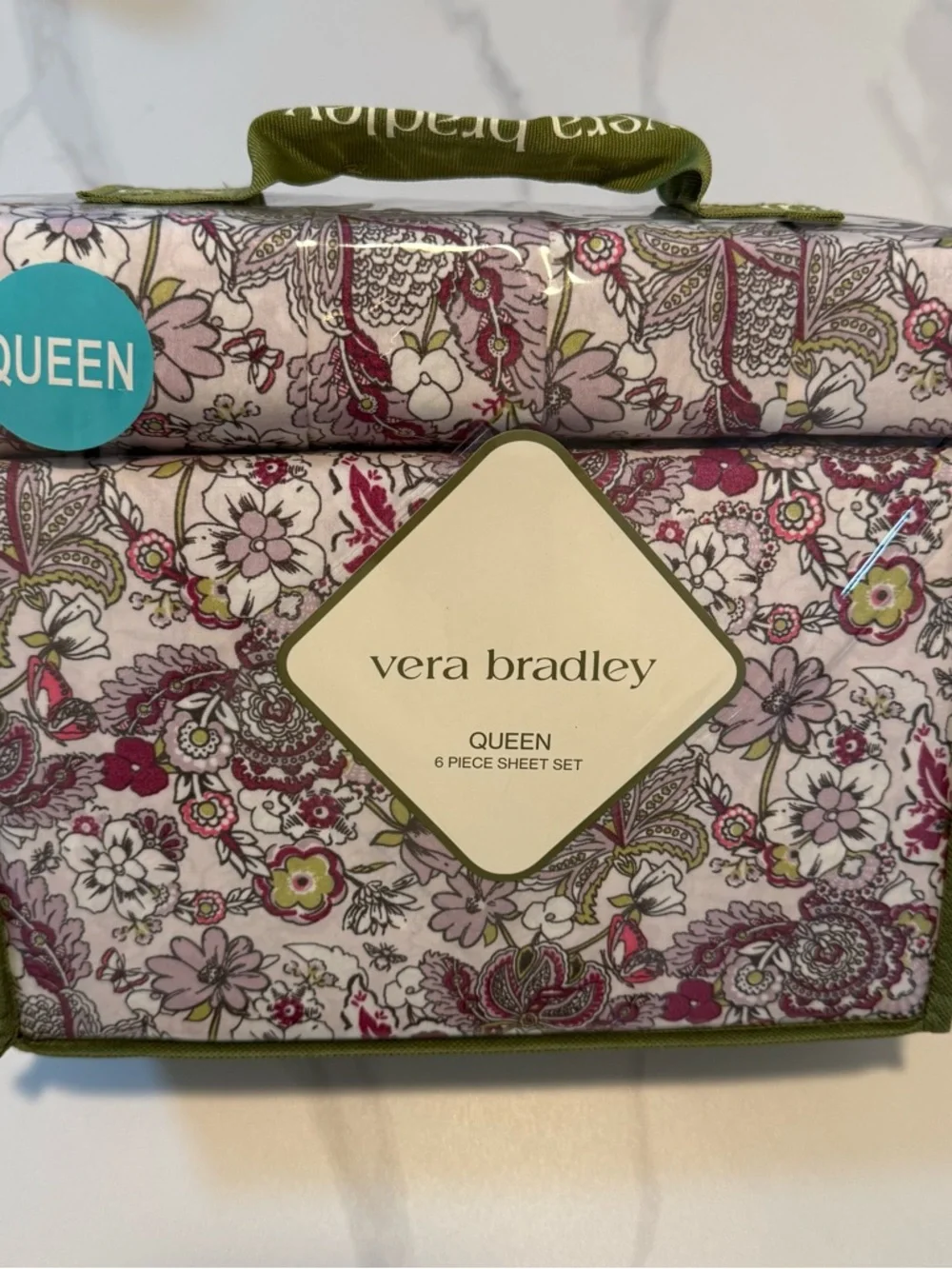 Vera Bradley Pink and Green Floral Cotton Sheet Set